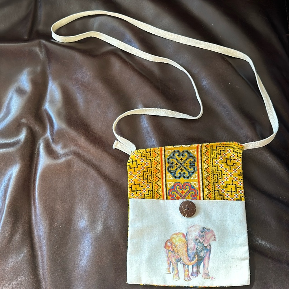 Arte for Elephants Yellow Tribal Fabric Elephant Mini Bag
